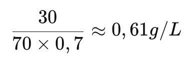 Exemple de calcul du taux d’alcoolémie :
30 / 70 * 0,7 = 0,61g/L